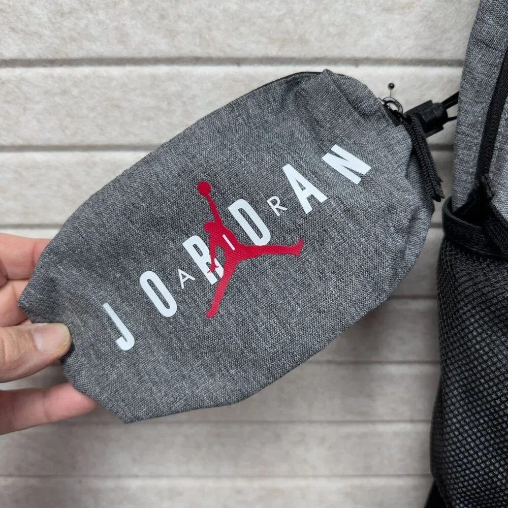 Air Jordan Backpack Adjustable Straps Detachable Pencil Pouch Gray Red